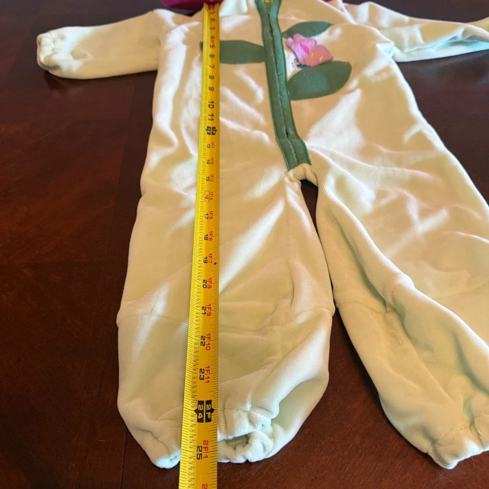 Vtg 80s Baby Flower Costume‎ Hooded Petal Jumpsuit Mint Pink Yellow
